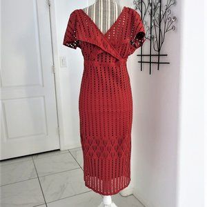 anthropologie burnt midi crochet orange pc dress